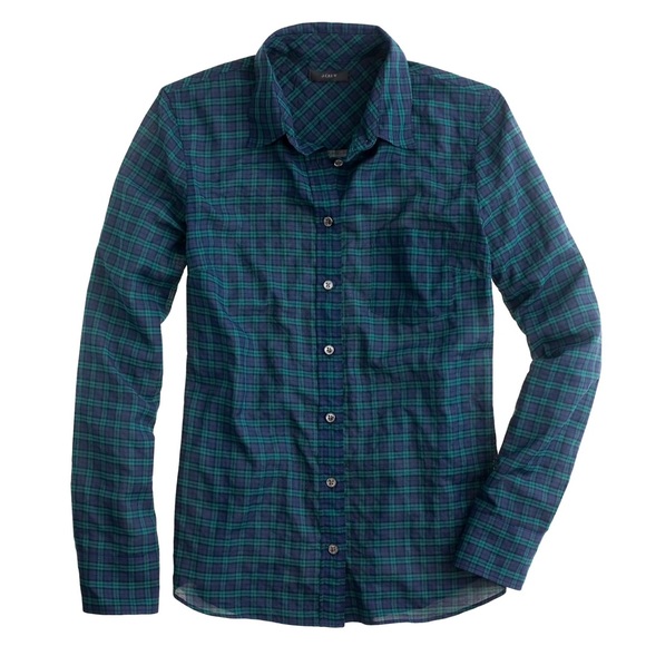 J. Crew Tops - J.Crew Crinkle boy shirt in black watch plaid